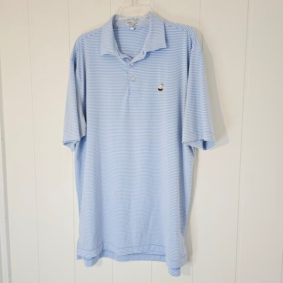 Peter Millar Other - Peter Millar Summer Comfort Gold Polo Shirt Blue White Stripes Eagle Size L